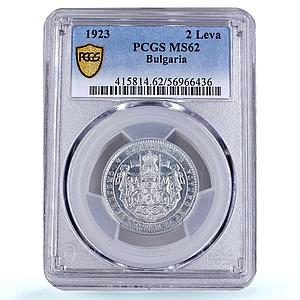 Bulgaria 2 leva King Boris III Coinage KM-36 MS 62 PCGS AlBronze coin 1923