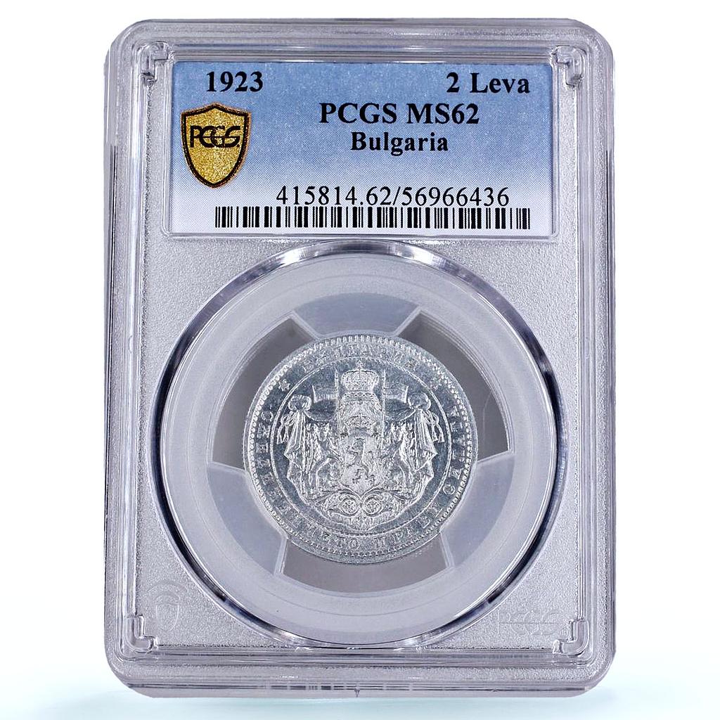 Bulgaria 2 leva King Boris III Coinage KM-36 MS 62 PCGS AlBronze coin 1923