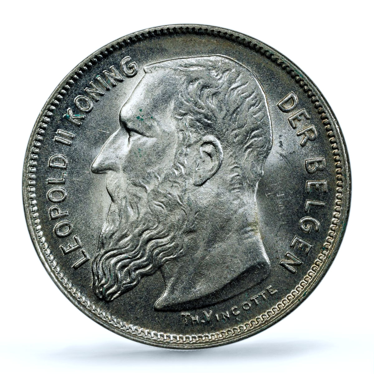 Belgium 2 francs Leopold II Dutch Text KM-59 MS 63 PCGS silver coin 1909