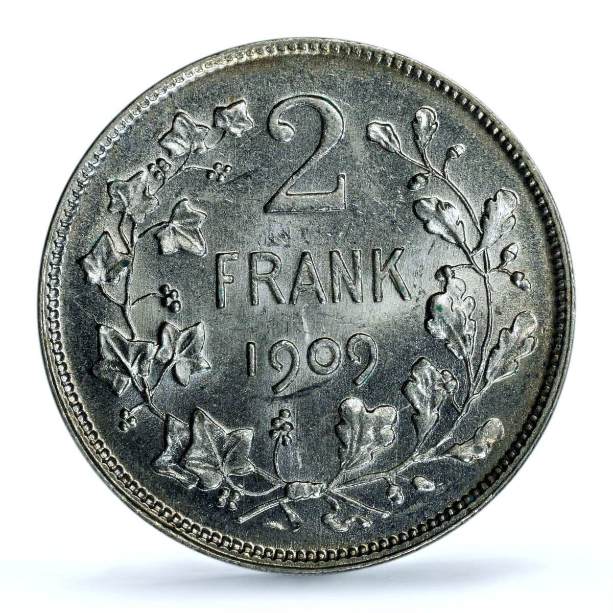 Belgium 2 francs Leopold II Dutch Text KM-59 MS 63 PCGS silver coin 1909