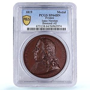 France Isaac Newton Science History SP 64 BN PCGS bronze medal 1819