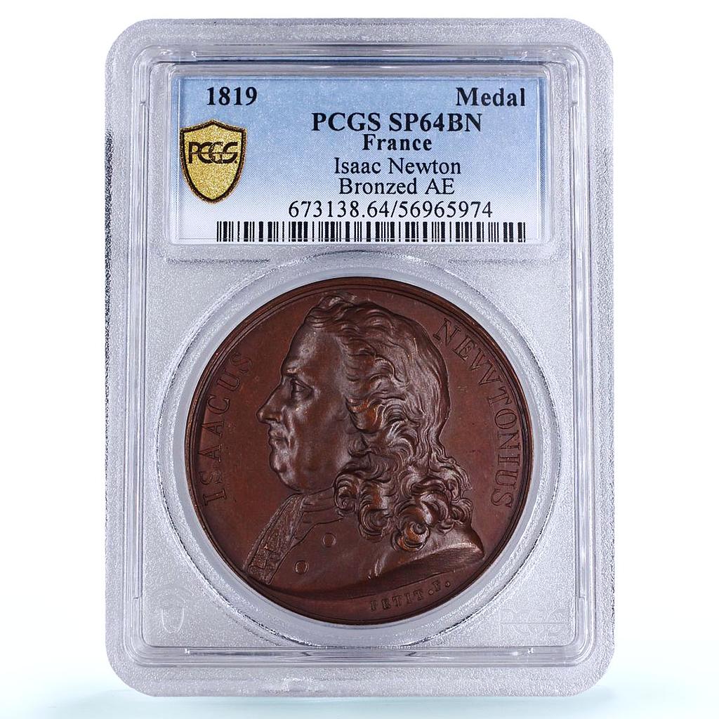 France Isaac Newton Science History SP 64 BN PCGS bronze medal 1819