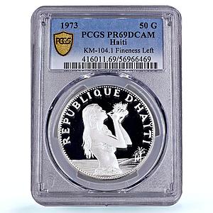 Haiti 50 gourdes Woman on the Beach Fineness Left PR 69 PCGS silver coin 1973