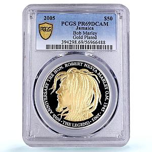 Jamaica 50 dollars Bob Marley Gilt Singer Music PR 69 PCGS silver coin 2005
