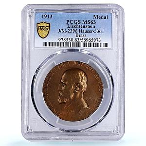 Liechtenstein Johan I Land Shooting Range Jagerndorf MS 63 PCGS brass medal 1913
