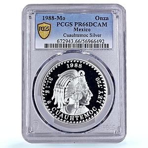 Mexico 1 onza Cuauhtemoc Aztec History PR 66 PCGS silver token medal coin 1988