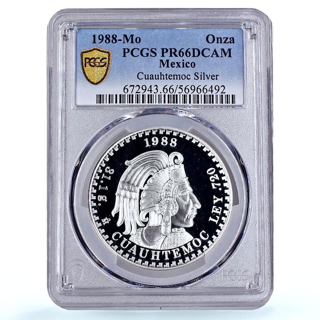 Mexico 1 onza Cuauhtemoc Aztec History PR 66 PCGS silver token medal coin 1988