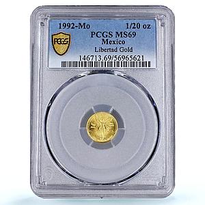 Mexico 1/20 onza Libertad Angel of Independence MS 69 PCGS gold coin 1992