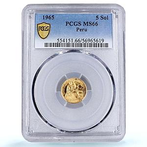 Peru 5 soles oro Republic Seated Liberty KM-235 MS 66 PCGS gold coin 1965
