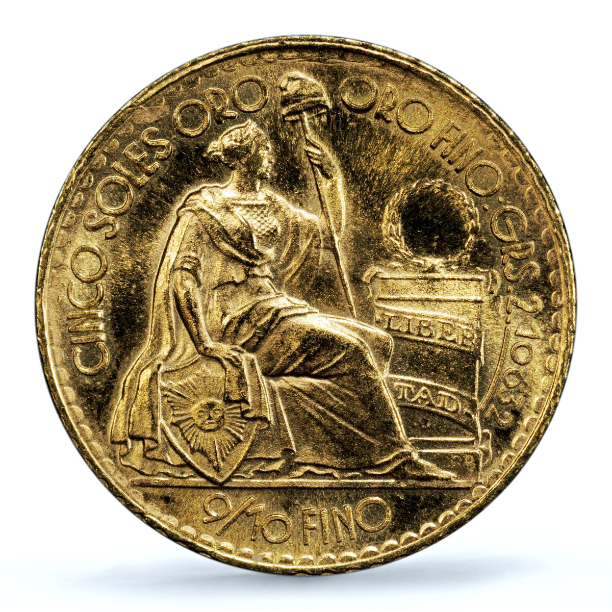 Peru 5 soles oro Republic Seated Liberty KM-235 MS 66 PCGS gold coin 1965