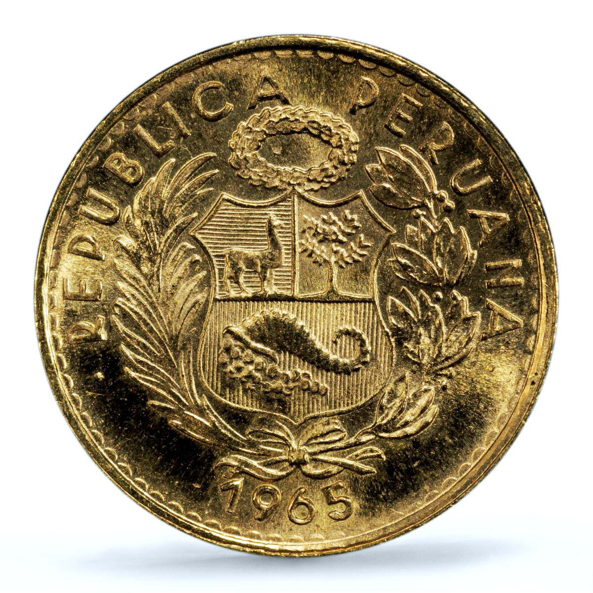 Peru 5 soles oro Republic Seated Liberty KM-235 MS 66 PCGS gold coin 1965