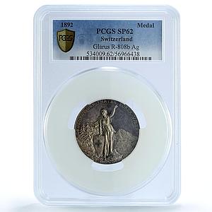 Switzerland Shooting Festival Glarus Glaris SP 62 PCGS silver medal 1892