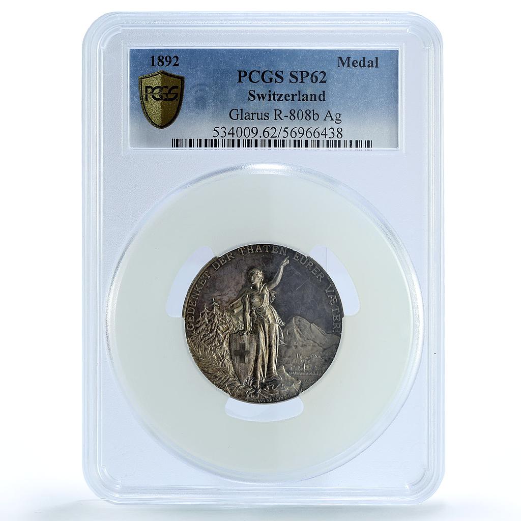 Switzerland Shooting Festival Glarus Glaris SP 62 PCGS silver medal 1892