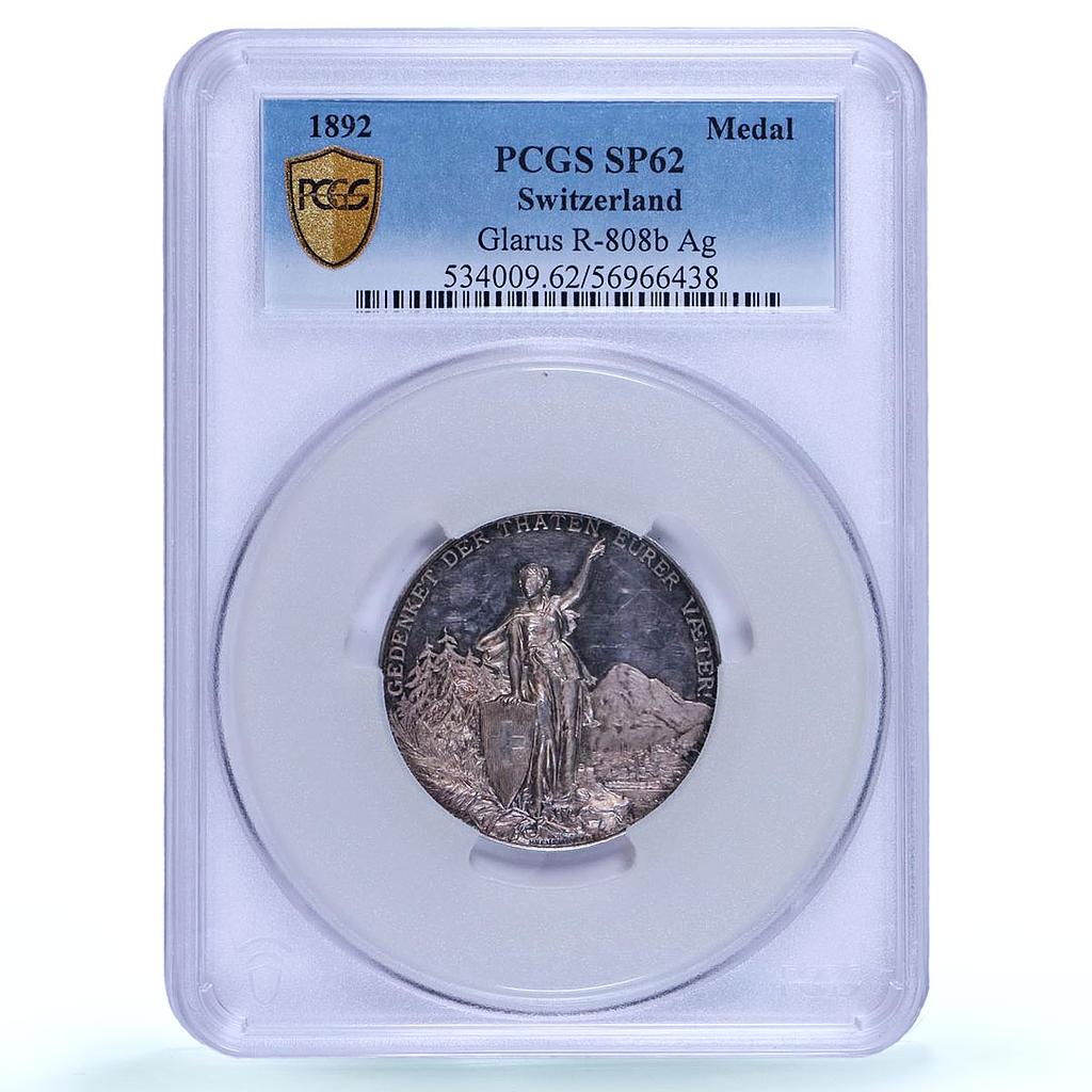 Switzerland Shooting Festival Glarus Glaris SP 62 PCGS silver medal 1892
