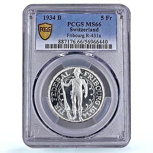 Switzerland 5 francs Shooting Festival Fribourg MS 66 PCGS silver coin 1934
