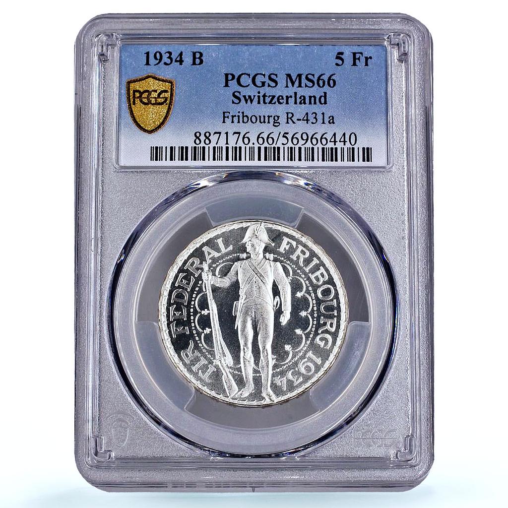 Switzerland 5 francs Shooting Festival Fribourg MS 66 PCGS silver coin 1934