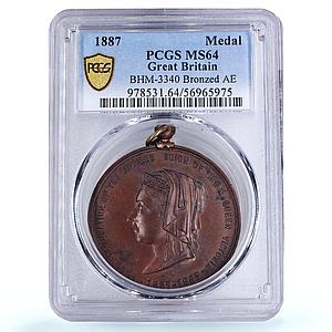 Great Britain Queen Victoria Jubilee Railway Crewe Trains MS 65 PCGS medal 1887