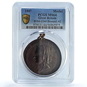Gr. Britain Queen Victoria Crewe Railway BHM-3340 Train MS 64 PCGS AE medal 1887