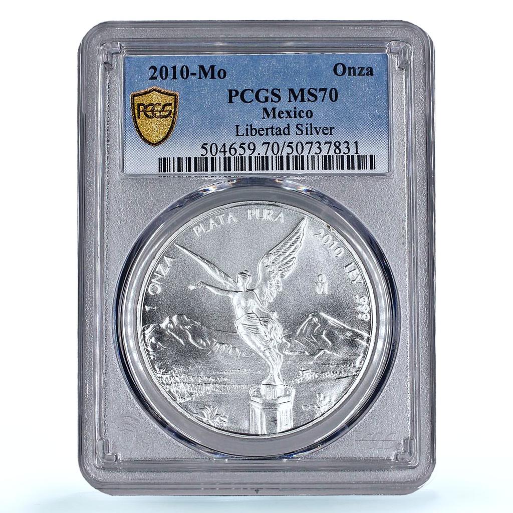 Mexico 1 onza Libertad Angel of Independence MS70 PCGS silver coin 2010