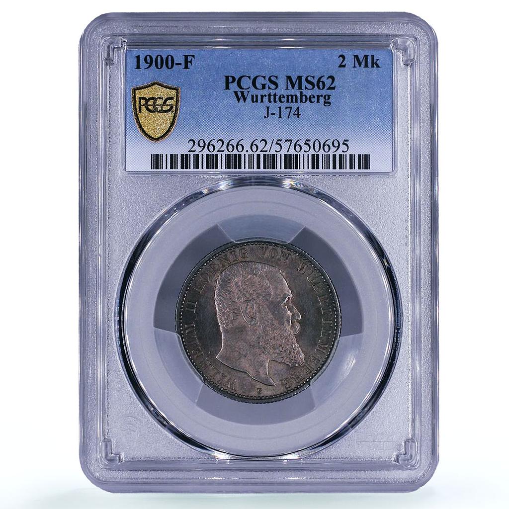 Germany Wurttemberg 2 marks William Willem II KM-631 MS 62 PCGS silver coin 1900