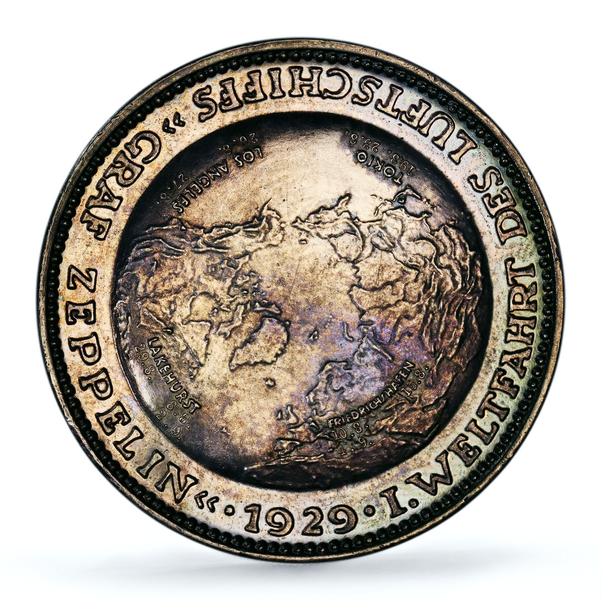 Germany Weimar Zeppelin Eckener Durr Airship Flight SP 62 PCGS silver medal 1929