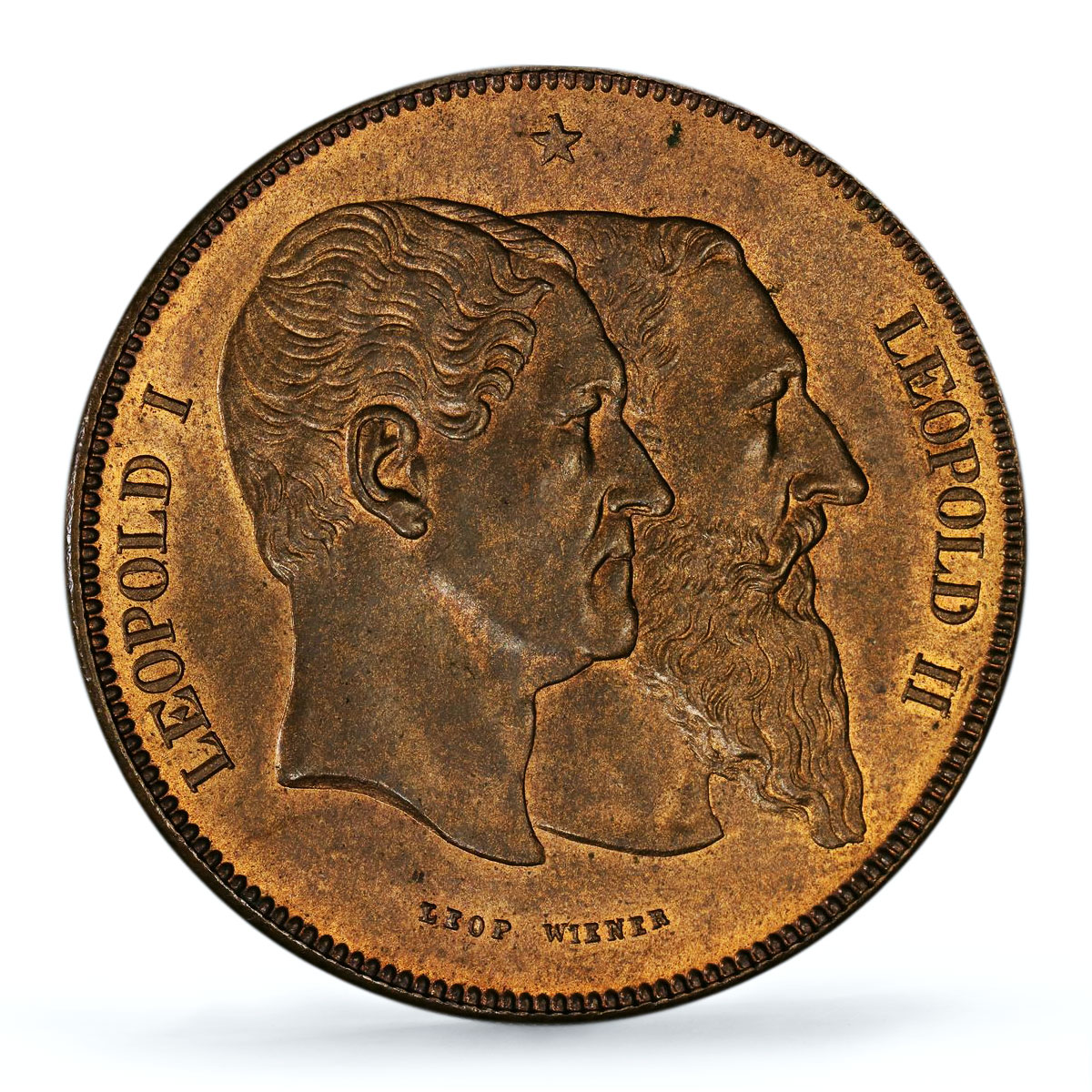 Belgium 5 francs 50 Years Constitution Leopold I II MS 64 PCGS copper coin 1880