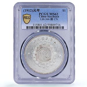 China Szechuan 1 yuan dollar Province Y#456 LM-366 MS 62 PCGS silver coin 1912