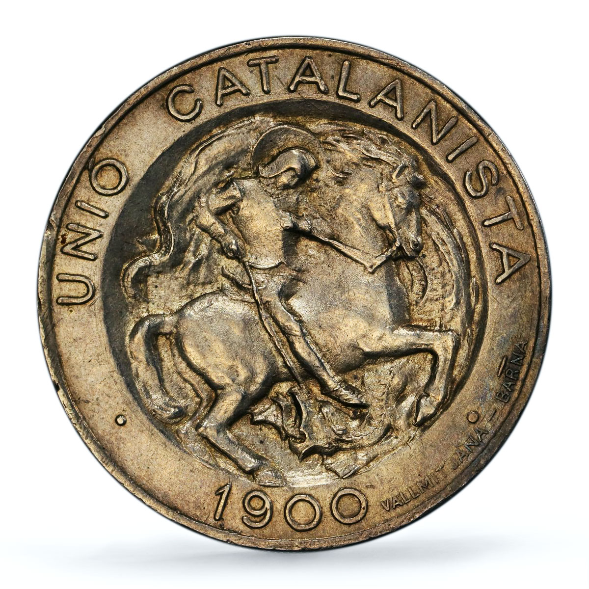 Spain Barcelona 1 peseta Catalanist Union Horsemans MS 62 PCGS silver coin 1900