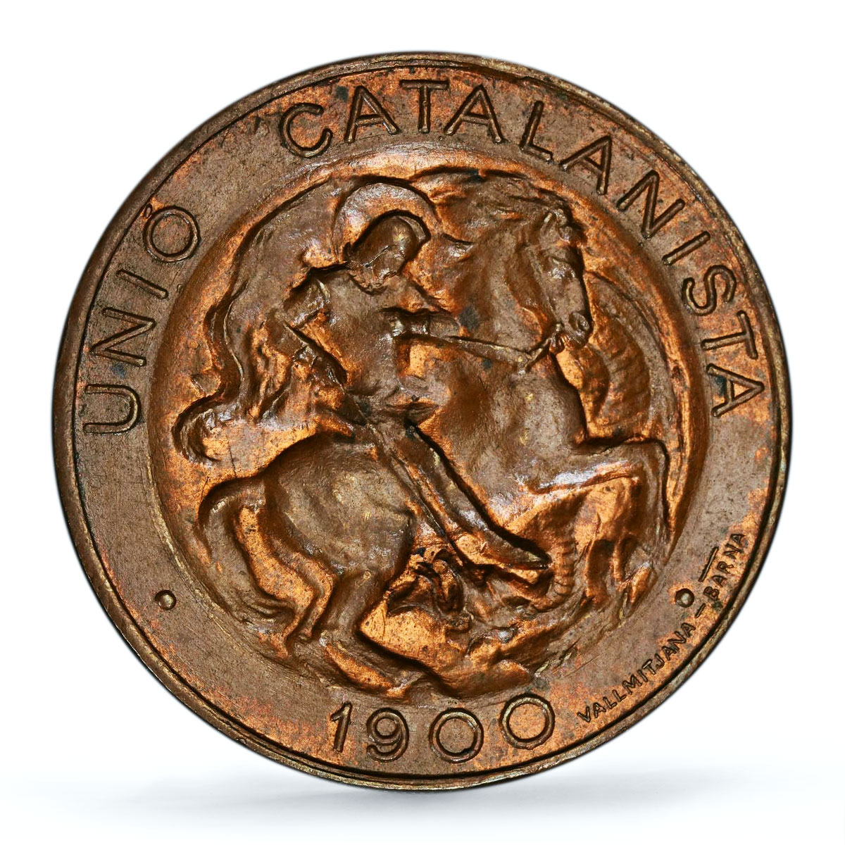 Spain Barcelona 5 centimos Catalanist Union Horsemans MS64 PCGS bronze coin 1900