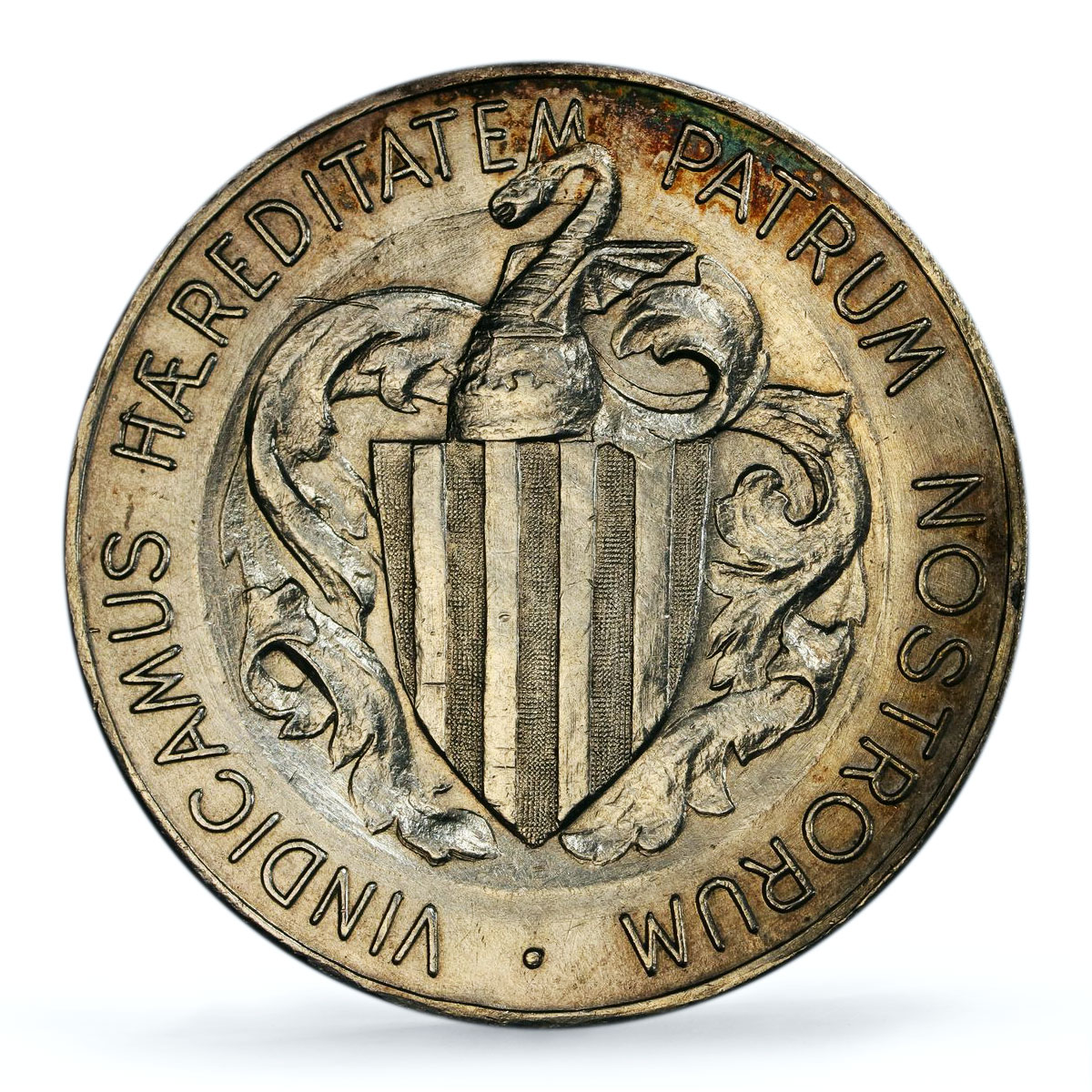 Spain Barcelona 5 pesetas Catalanist Union Horsemans Genuine PCGS Ag coin 1900