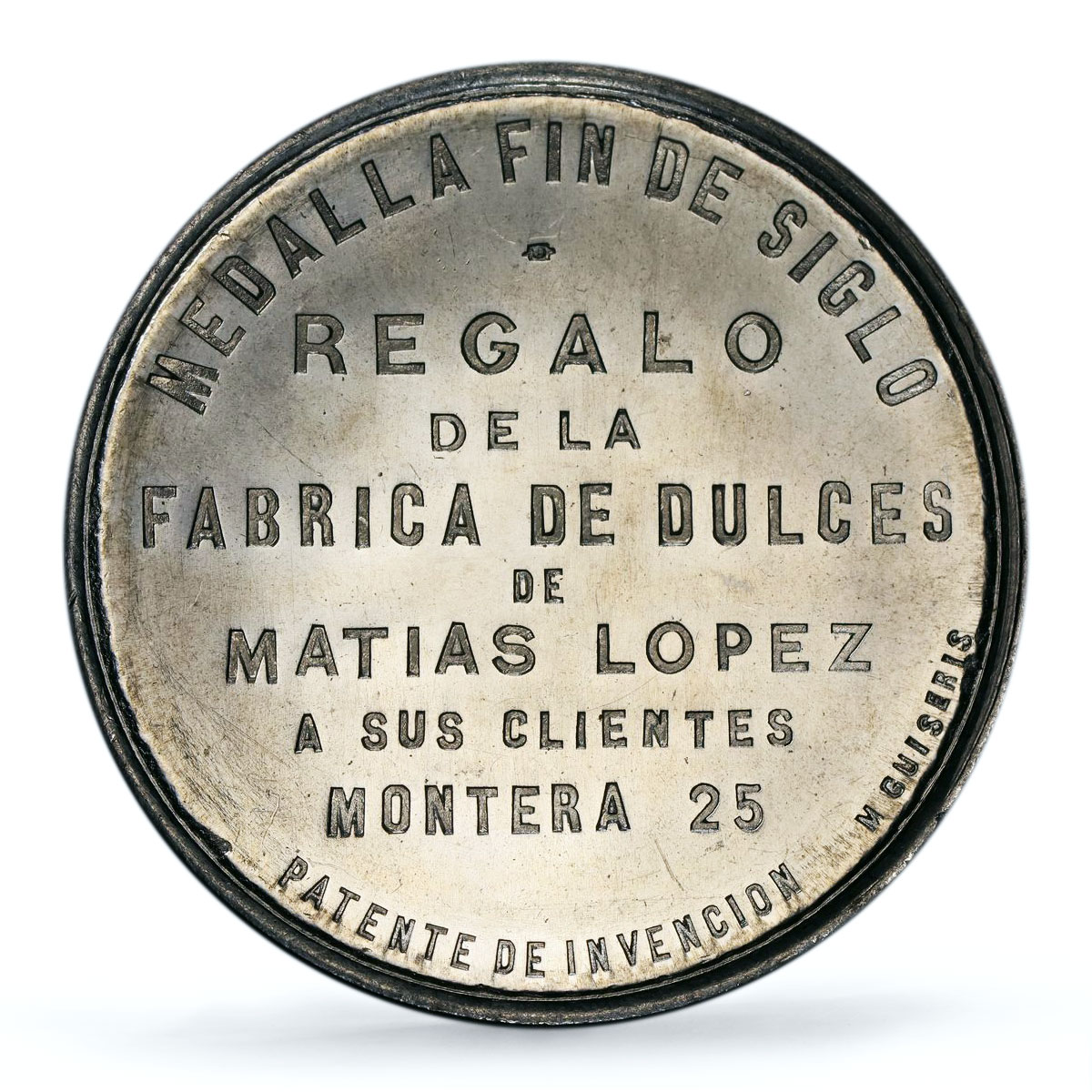 Spain Matias Lopez Factory Madrid 5 Pesetas Token MS 66 PCGS aluminum medal 1895