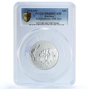 Guyana 50 dollars Independence Enmore Martyrs History PR68 PCGS silver coin 1976