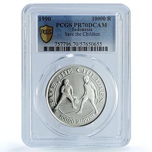 Indonesia 10000 rupiah Save Children KM-50 UNICEF PR 70 PCGS silver coin 1990