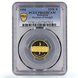 Indonesia 125000 rupiah Independence Museum Graha PR 62 PCGS gold coin 1990