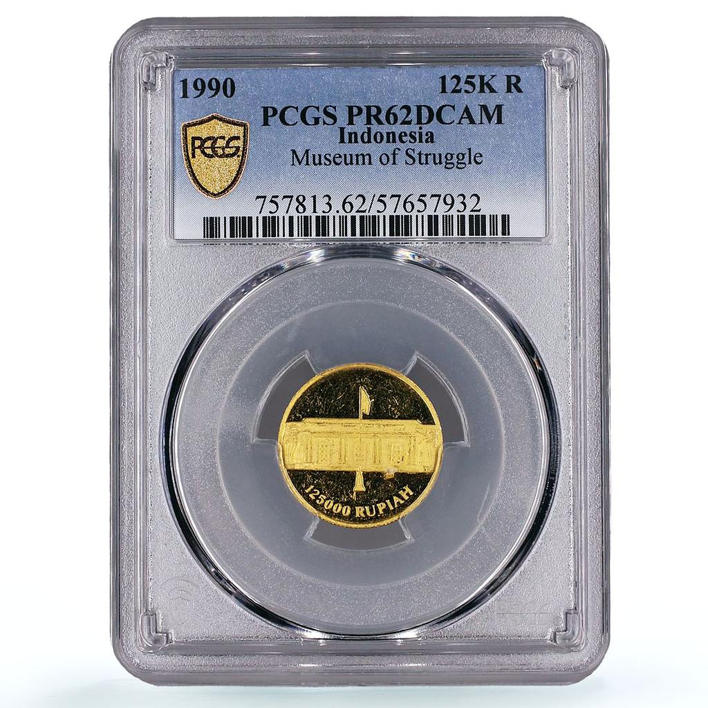 Indonesia 125000 rupiah Independence Museum Graha PR 62 PCGS gold coin 1990