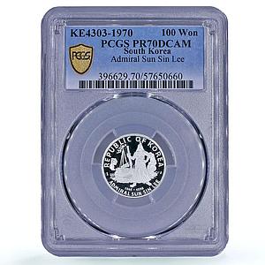 Korea South 100 won Admiral Sun Sin Lee Ship History PR 70 PCGS silver coin 1970