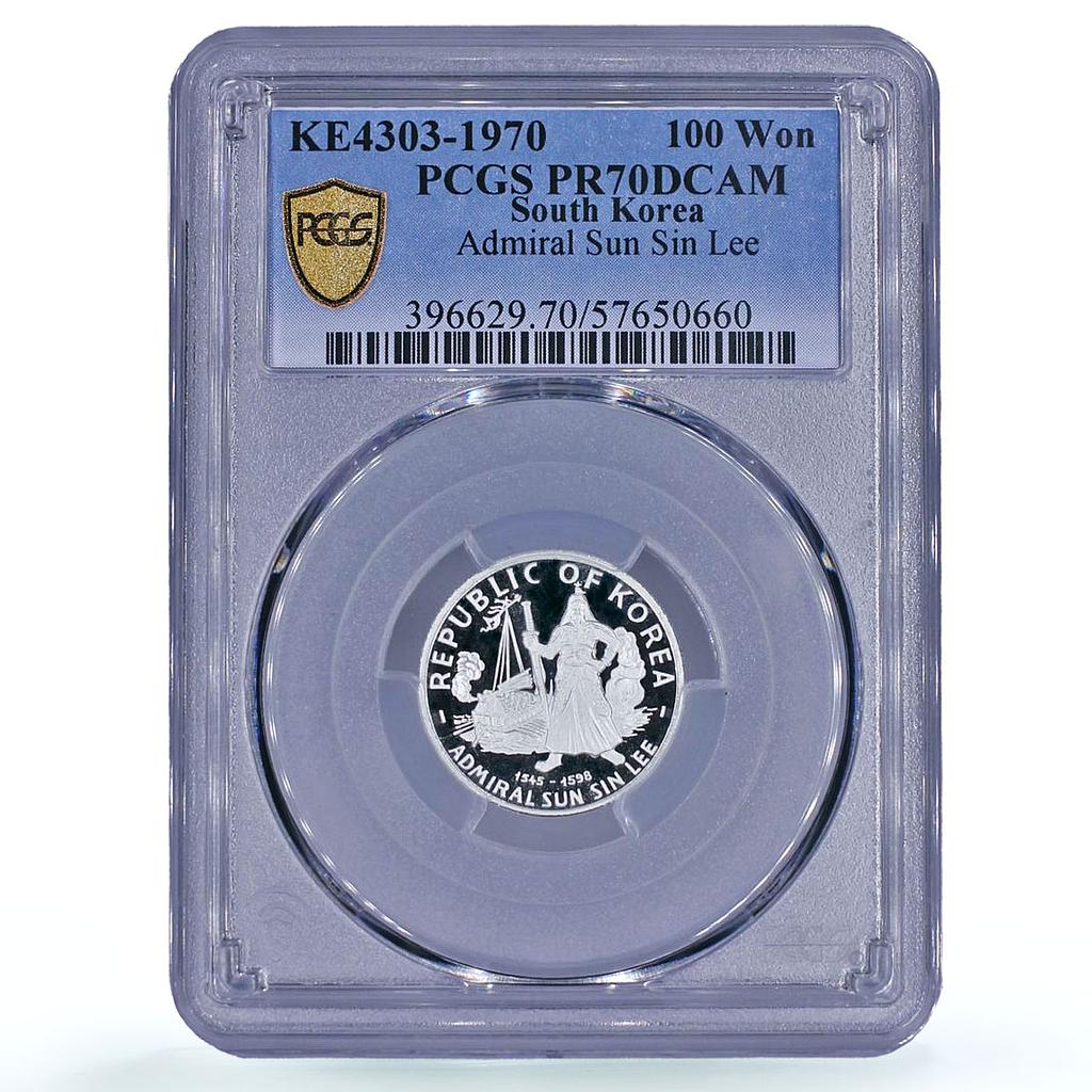 Korea South 100 won Admiral Sun Sin Lee Ship History PR 70 PCGS silver coin 1970