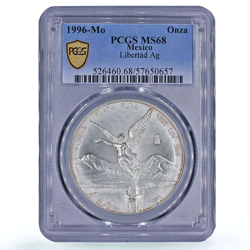 Mexico 1 onza Libertad Angel of Independence MS 68 PCGS silver coin 1996