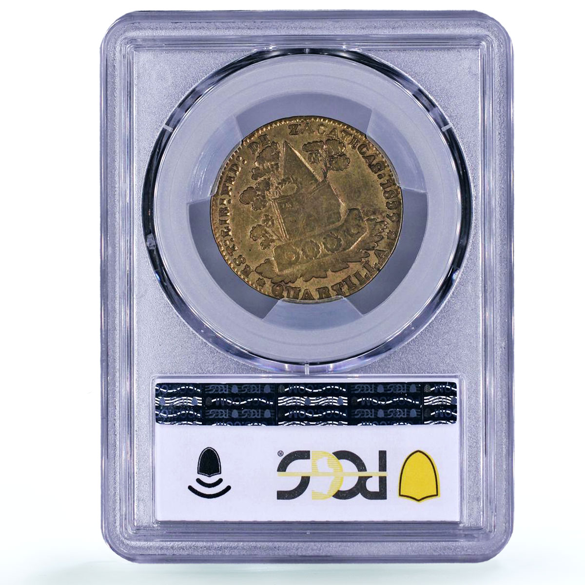 Mexico 1/4 real Zacatecas Quarto Quartilla Angel Genuine VF PCGS brass coin 1859