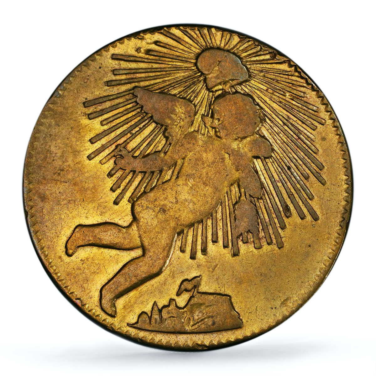 Mexico 1/4 real Zacatecas Quarto Quartilla Angel Genuine VF PCGS brass coin 1859