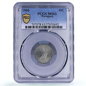 Paraguay 10 centavos Republic Coinage Seated Lion KM-7 MS 63 PCGS CuNi coin 1900