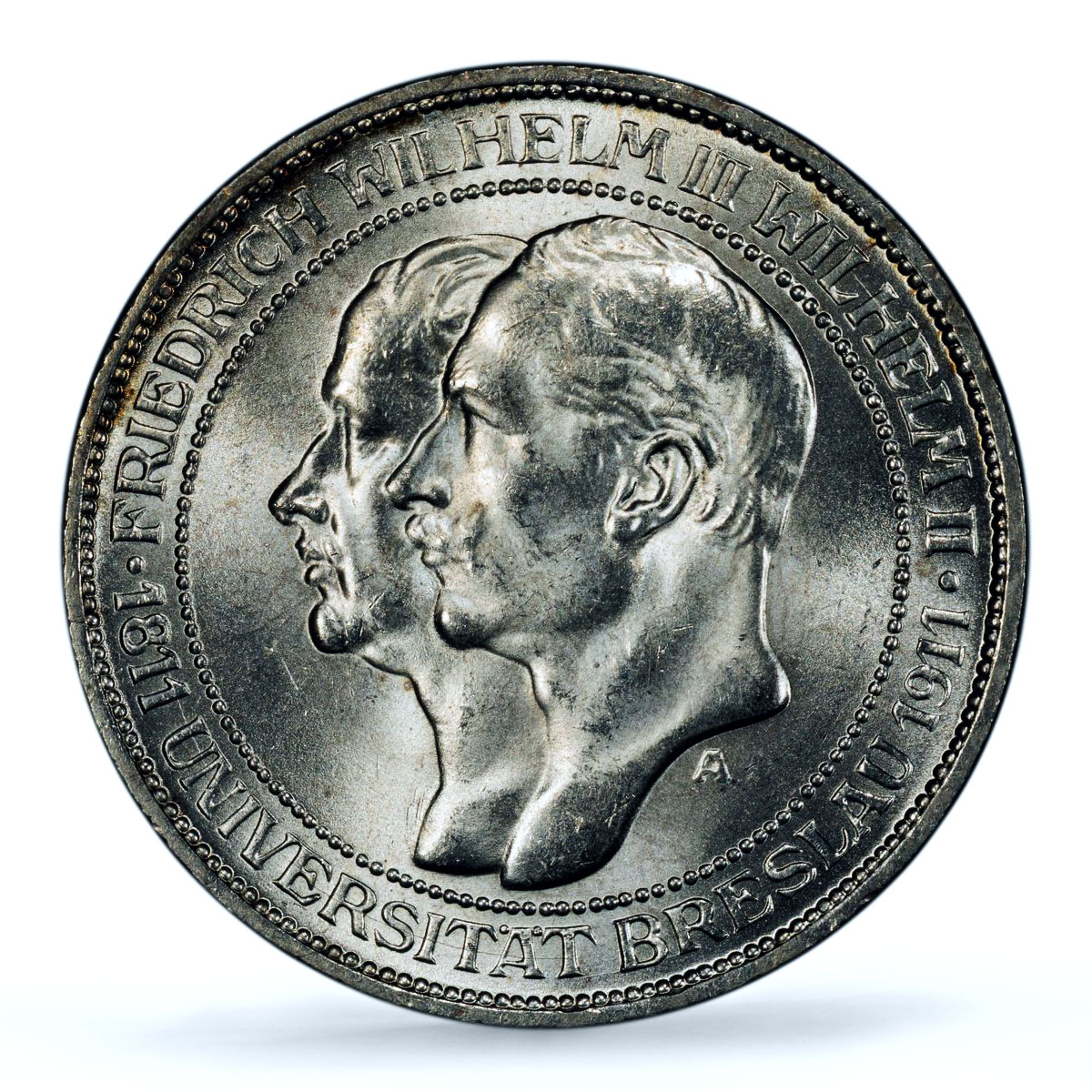 Germany Prussia 3 mark Breslau University Wroclaw MS 64 PCGS silver coin 1911
