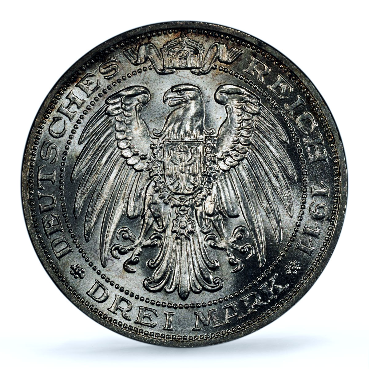 Germany Prussia 3 mark Breslau University Wroclaw MS 64 PCGS silver coin 1911