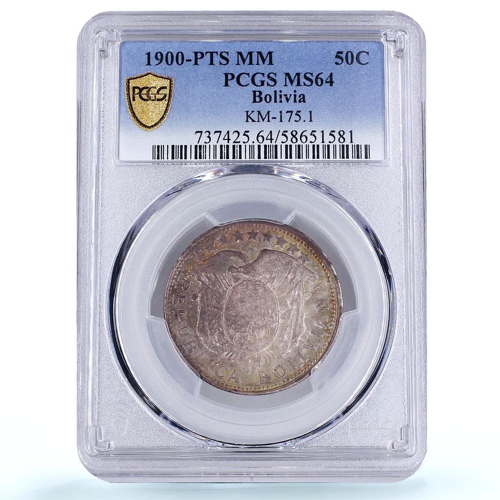 Bolivia 50 centavos Republic Condor PTS MM KM-175.1 MS 64 PCGS silver coin 1900