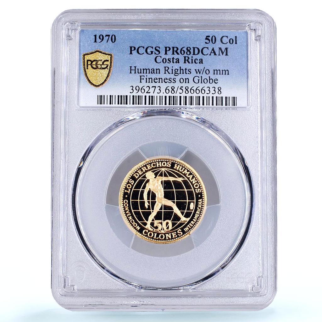 Costa Rica 50 colones Human Rights w/o Fineness PR 68 PCGS gold coin 1970