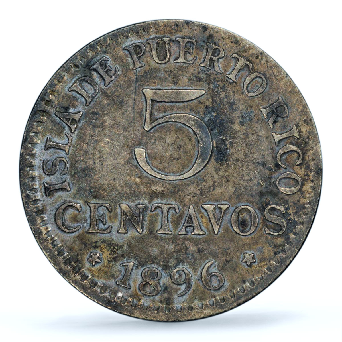 Puerto Rico Spanish 5 centavos Alfonso XIII KM-20 AU 53 PCGS silver coin 1896