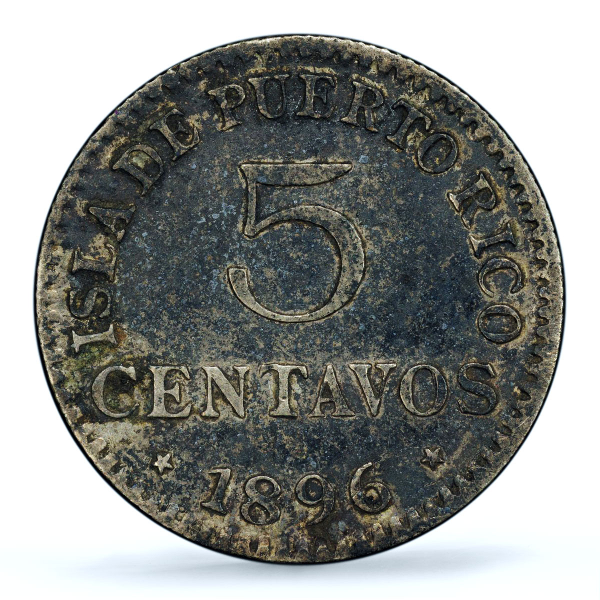 Puerto Rico Spanish 5 centavos Alfonso XIII KM-20 AU 53 PCGS silver coin 1896