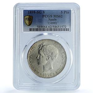 Spain 5 pesetas Alfonso XIII Child Portrait KM-707 MS 62 PCGS silver coin 1898