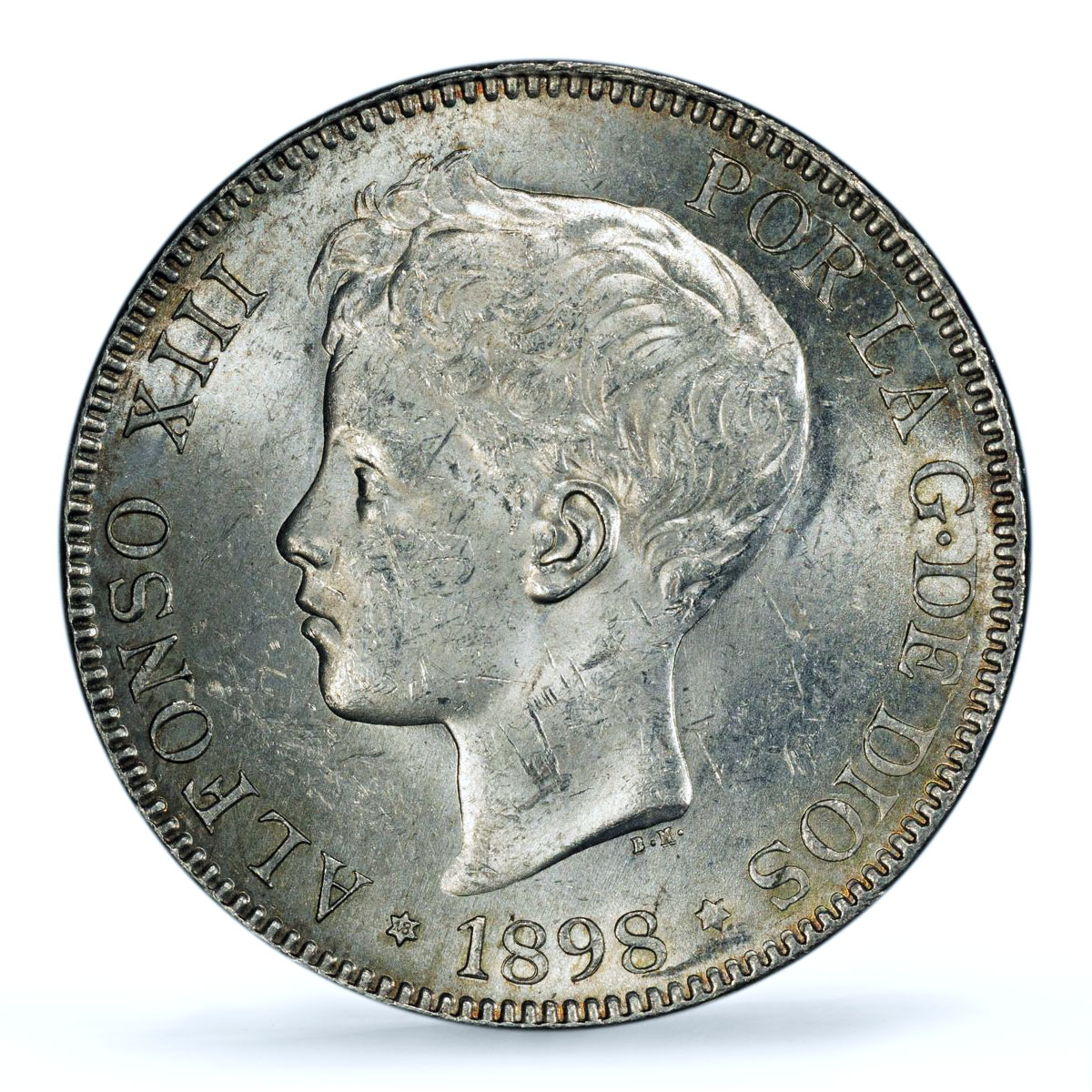 Spain 5 pesetas Alfonso XIII Child Portrait KM-707 MS 62 PCGS silver coin 1898