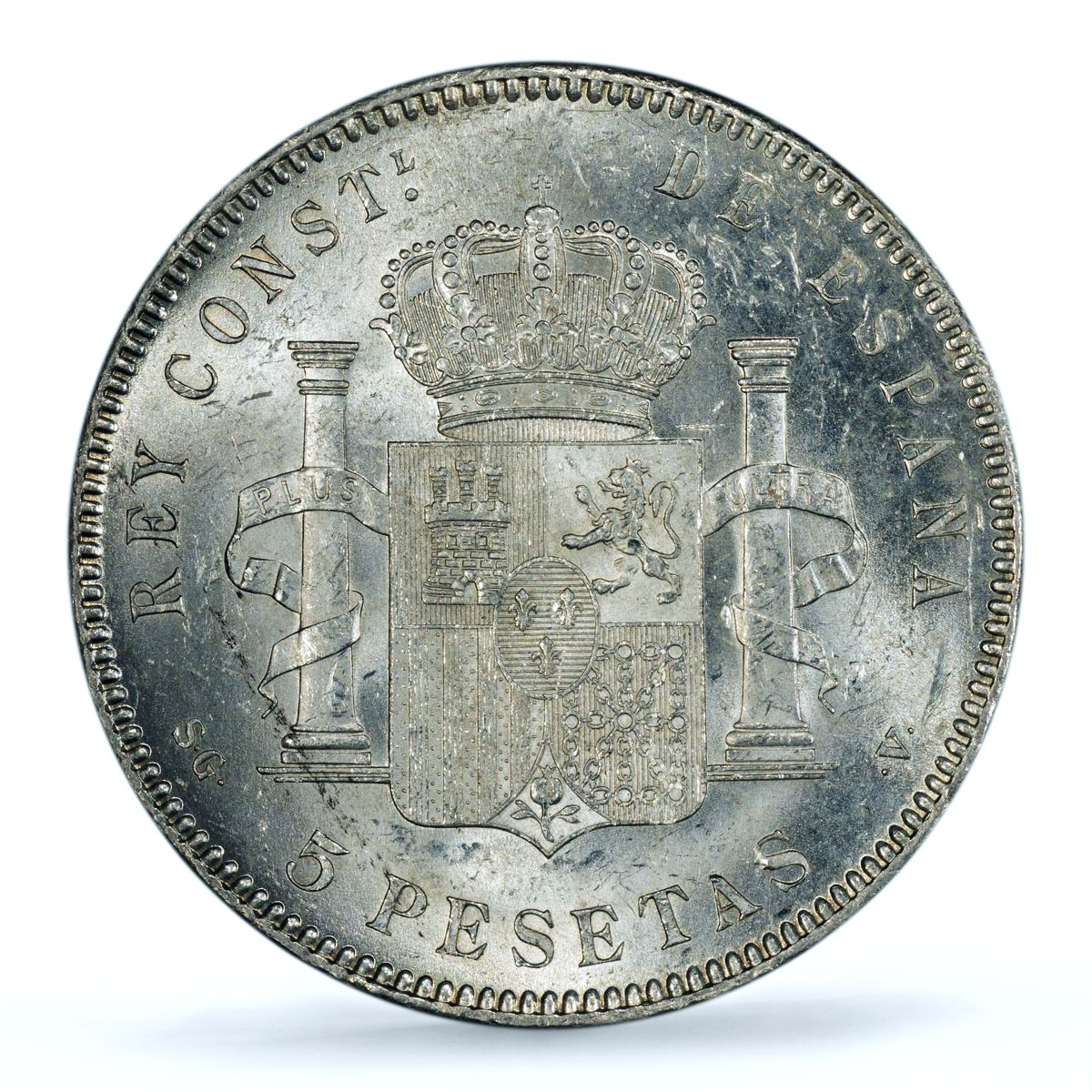 Spain 5 pesetas Alfonso XIII Child Portrait KM-707 MS 62 PCGS silver coin 1898